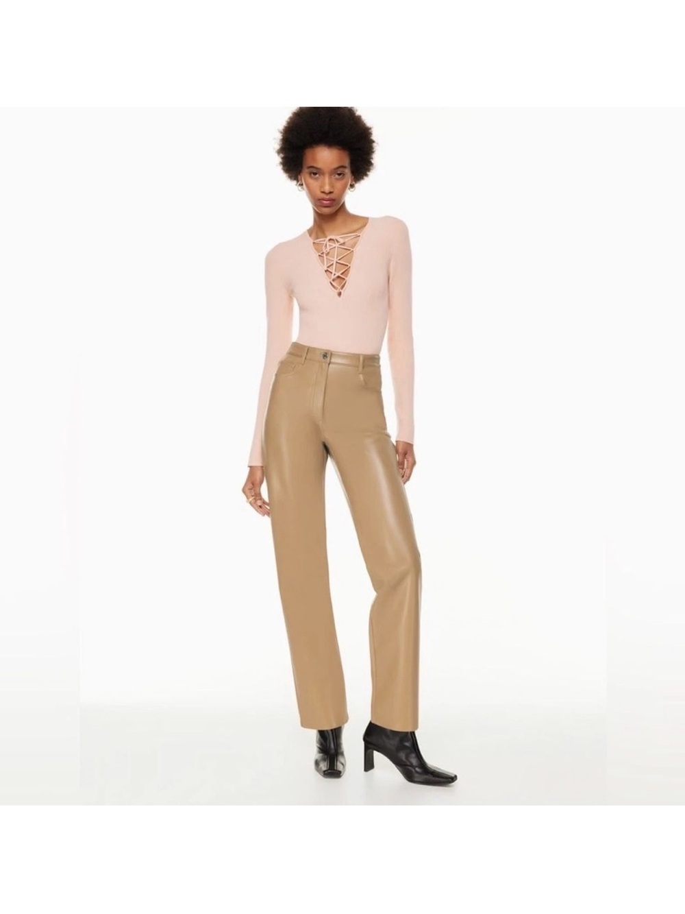 Wilfred Aritzia The Melina Faux Leather Pant Size 8 Tan Brown